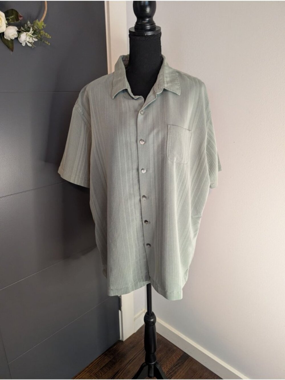 Van Heusen Mens Short Sleeve Green Button-Up Shirt - XXL